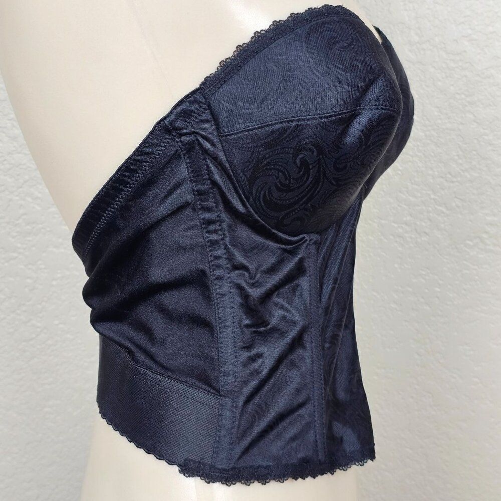 Vtg Sophistique By Smoothie Black Bustier Long Line Bra Boning Floral Lace 36B - Picture 2 of 15